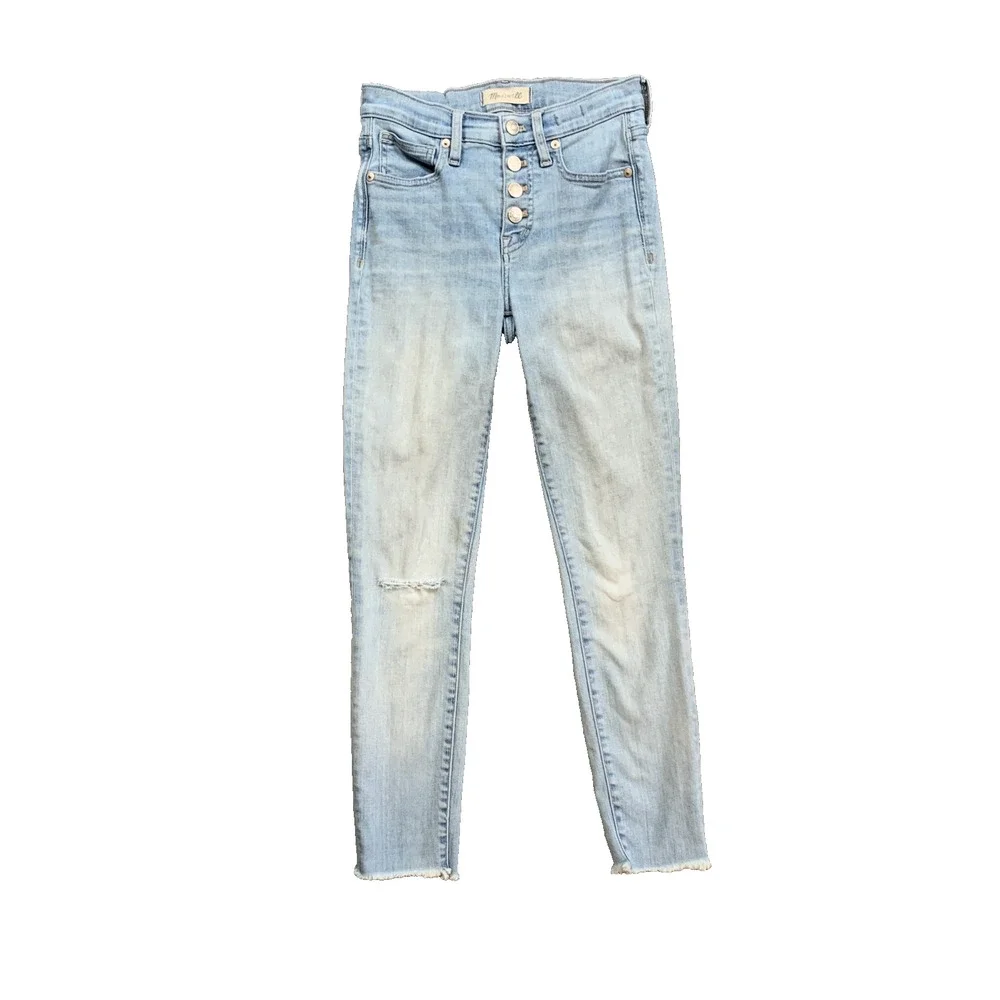 Madewell Jeans Women 23 Blue High Rise Skinny Exposed Buttons Raw Hem Distressed